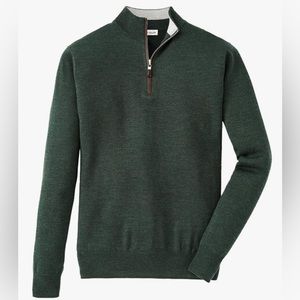 Peter Millar - Men’s Crown Soft Nappa Trim Quarter-Zip Sweater - Forest Green